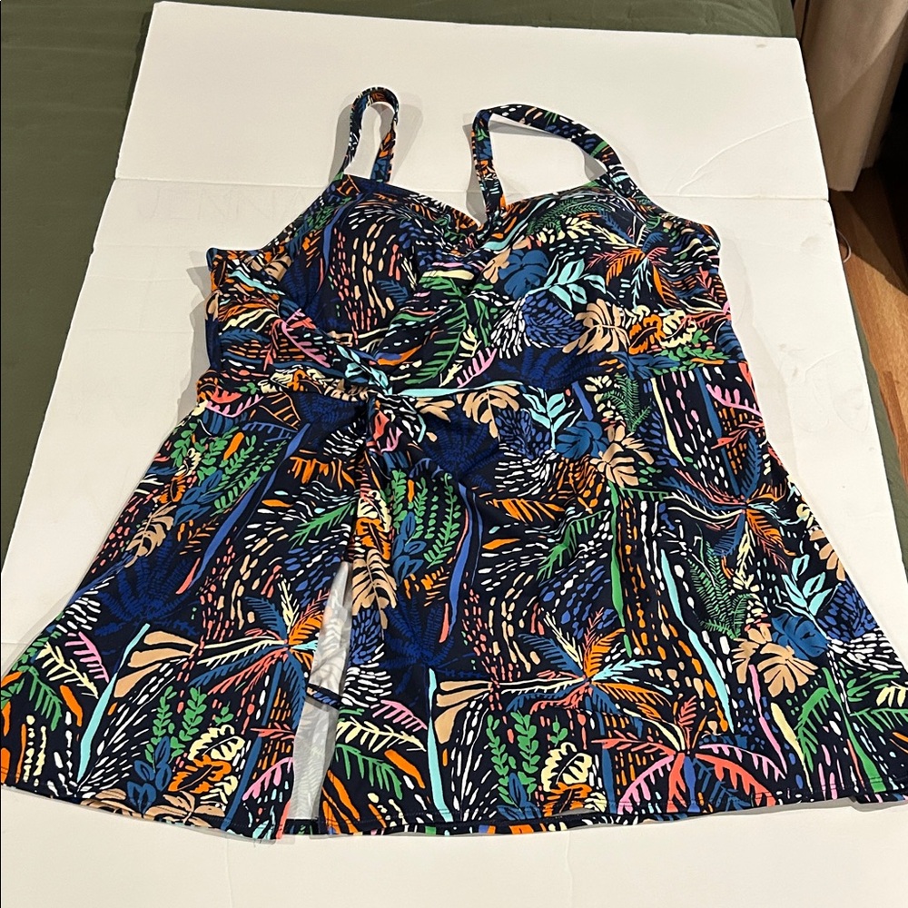Susan Graver swim dress blue multi size 22W